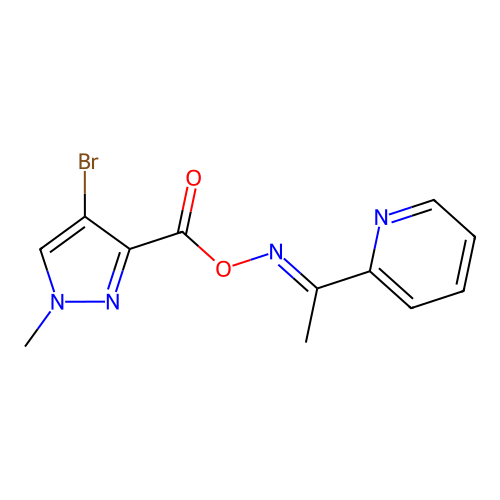 (4-bromo-1-methyl-1H-pyrazol-3-yl)({[(1E)-1-(pyridin-2-yl)ethylidene]amino}oxy)methanone structure