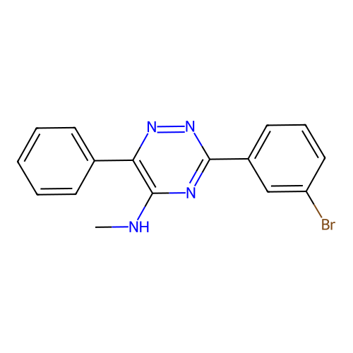 3-(3-bromophenyl)-N-methyl-6-phenyl-1,2,4-triazin-5-amine structure