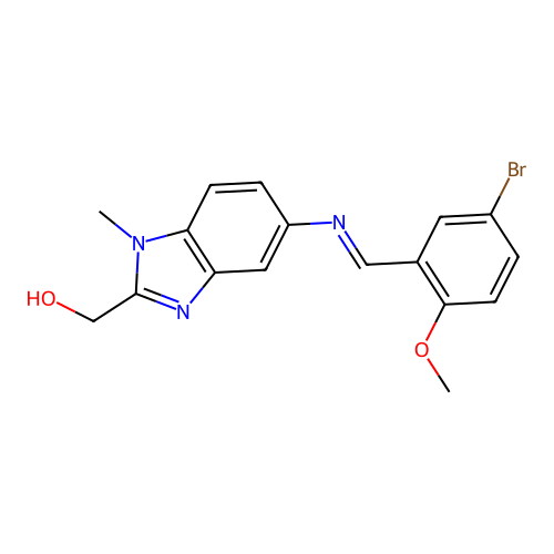 (E)-(5-((5-bromo-2-methoxybenzylidene)amino)-1-methyl-1H-benzo[d]imidazol-2-yl)methanol structure