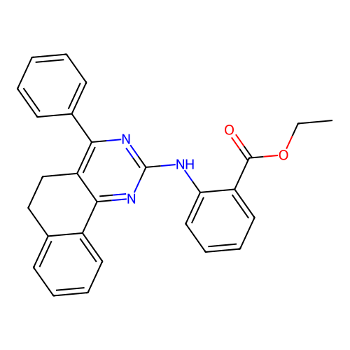 Ethyl 2-[(4-phenyl-5,6-dihydrobenzo[h]quinazolin-2-yl)amino]benzenecarboxylate structure