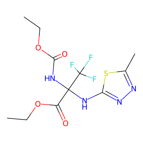 ethyl 2-((ethoxycarbonyl)amino)-3,3,3-trifluoro-2-((5-methyl-1,3,4-thiadiazol-2-yl)amino)propanoate structure