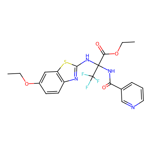 ethyl 2-((6-ethoxybenzo[d]thiazol-2-yl)amino)-3,3,3-trifluoro-2-(nicotinamido)propanoate structure