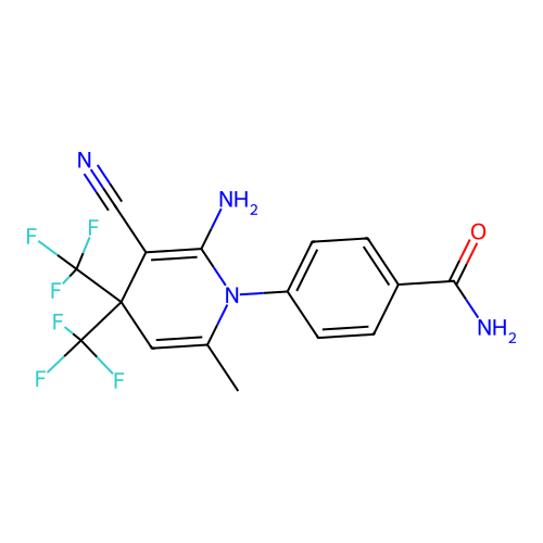 4-(2-amino-3-cyano-6-methyl-4,4-bis(trifluoromethyl)pyridin-1(4H)-yl)benzamide structure