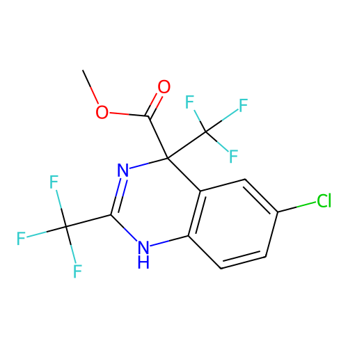 Methyl 6-chloro-2,4-bis(trifluoromethyl)-3,4-dihydroquinazoline-4-carboxylate structure