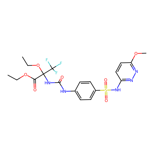 ethyl 2-ethoxy-3,3,3-trifluoro-2-(3-(4-(N-(6-methoxypyridazin-3-yl)sulfamoyl)phenyl)ureido)propanoate structure
