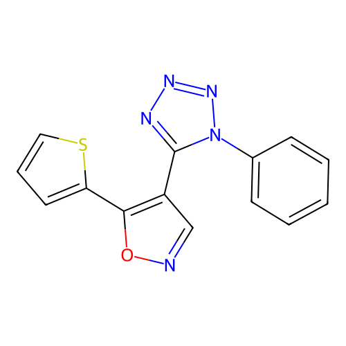 1-phenyl-5-[5-(2-thienyl)-4-isoxazolyl]-1H-tetraazole structure