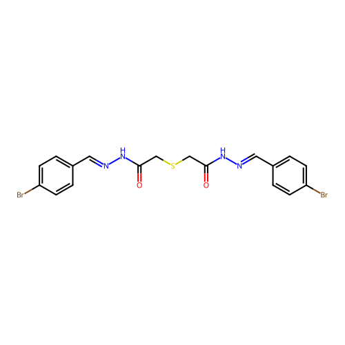 N-[(E)-(4-bromophenyl)methylideneamino]-2-[2-[(2E)-2-[(4-bromophenyl)methylidene]hydrazinyl]-2-oxoethyl]sulfanylacetamide structure