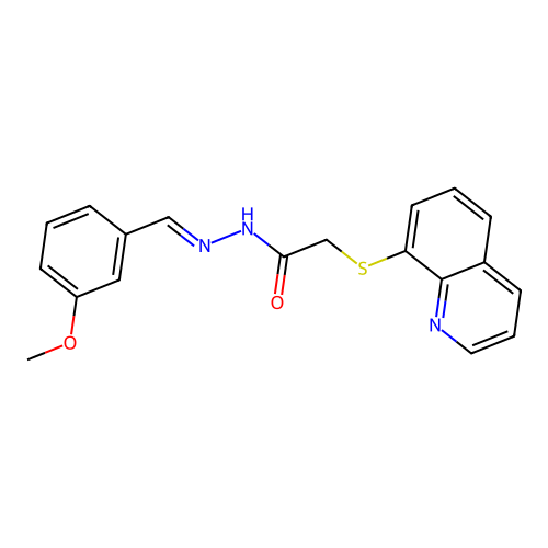 N-[(E)-(3-methoxyphenyl)methylideneamino]-2-quinolin-8-ylsulfanylacetamide structure