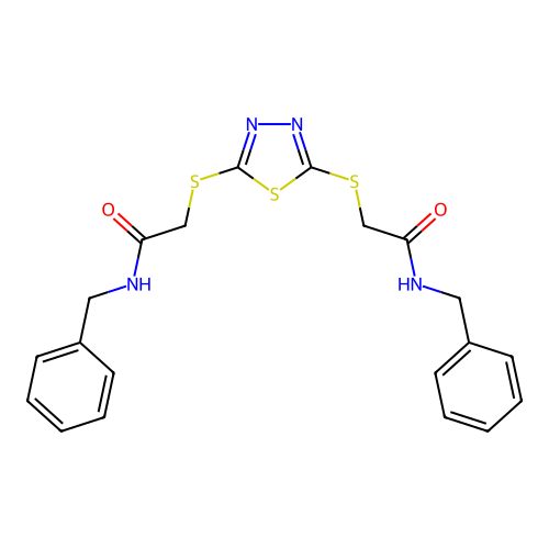 2,2'-(1,3,4-thiadiazole-2,5-diyldisulfanediyl)bis(N-benzylacetamide) structure