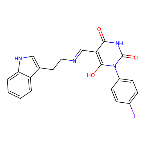 5-[[2-(1H-indol-3-yl)ethylamino]methylidene]-1-(4-iodophenyl)-1,3-diazinane-2,4,6-trione structure