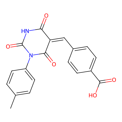 (Z)-4-((2,4,6-trioxo-1-(p-tolyl)tetrahydropyrimidin-5(2H)-ylidene)methyl)benzoic acid structure
