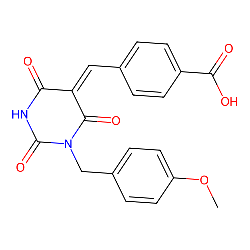 4-[(1-(4-methoxybenzyl)-2,4,6-trioxotetrahydro-5(2H)-pyrimidinylidene)methyl]benzoic acid structure