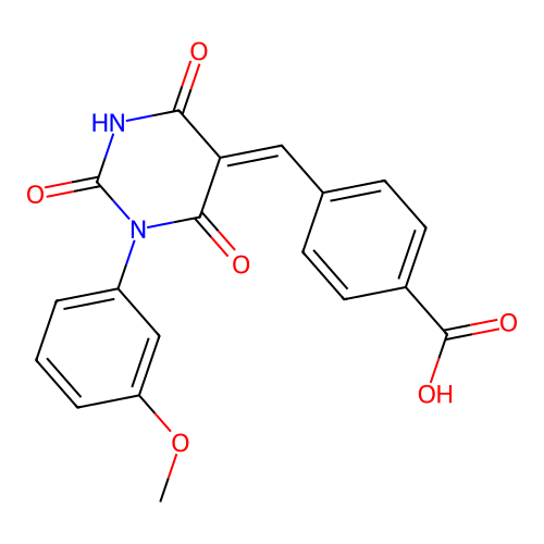 4-[(1-(3-methoxyphenyl)-2,4,6-trioxotetrahydro-5(2H)-pyrimidinylidene)methyl]benzoic acid structure