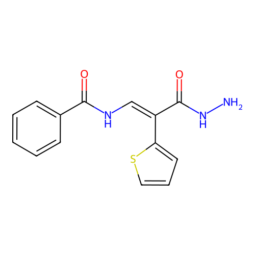 N-(3-hydrazinyl-3-oxo-2-thiophen-2-ylprop-1-enyl)benzamide structure