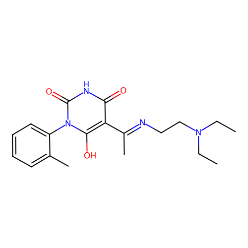 5-[1-(2-diethylaminoethylamino)ethylidene]-1-(2-methylphenyl)-1,3-diazinane-2,4,6-trione structure