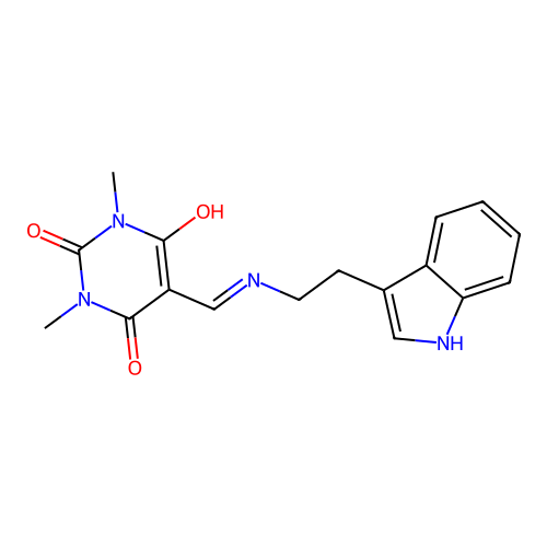 5-({[2-(1H-indol-3-yl)ethyl]amino}methylene)-1,3-dimethyl-2,4,6(1H,3H,5H)-pyrimidinetrione structure