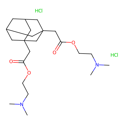 bis(2-(dimethylamino)ethyl) 2,2'-((1s,3s,5r,7r)-adamantane-1,3-diyl)diacetate dihydrochloride structure