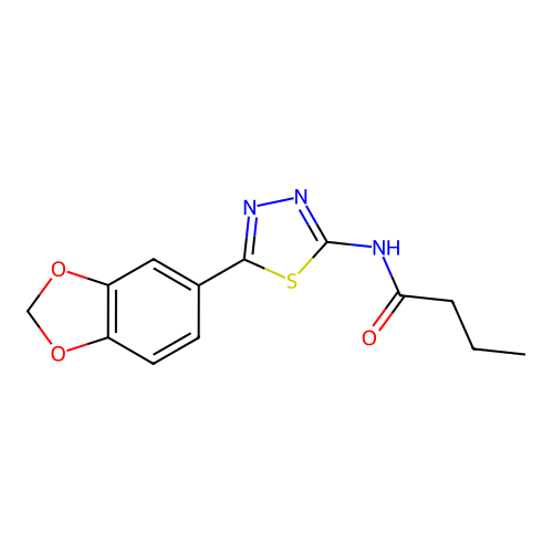 N-[5-(1,3-benzodioxol-5-yl)-1,3,4-thiadiazol-2-yl]butanamide structure