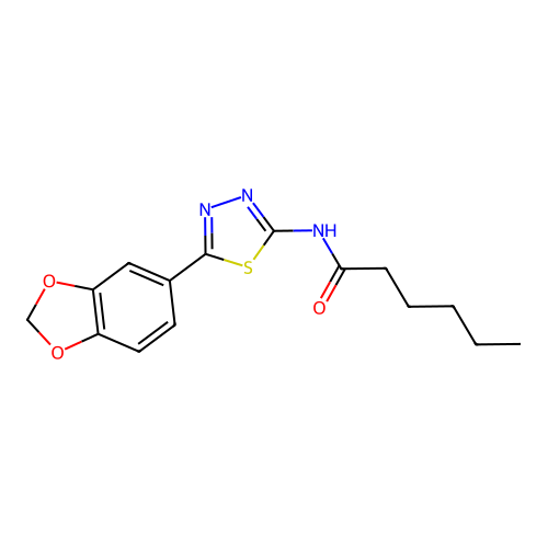 N-[5-(1,3-benzodioxol-5-yl)-1,3,4-thiadiazol-2-yl]hexanamide structure