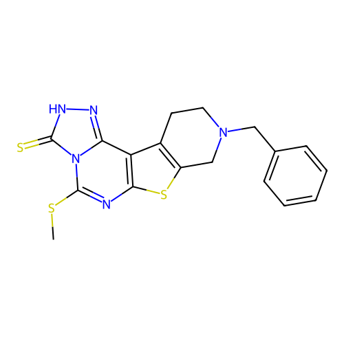 9-benzyl-5-(methylthio)-8,9,10,11-tetrahydropyrido[4',3':4,5]thieno[3,2-e][1,2,4]triazolo[4,3-c]pyrimidine-3(2H)-thione structure