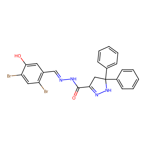 N'-(2,4-dibromo-5-hydroxybenzylidene)-5,5-diphenyl-4,5-dihydro-1H-pyrazole-3-carbohydrazide structure