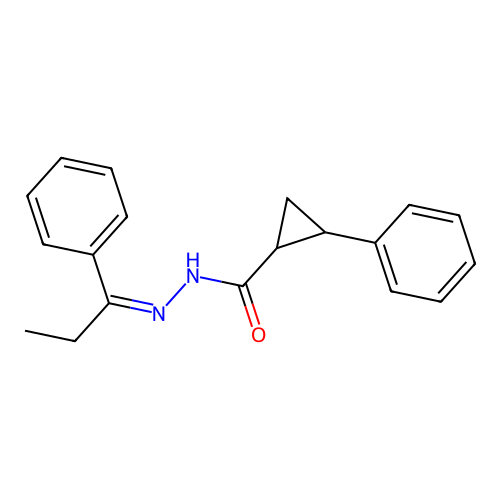 2-phenyl-N-(1-phenylpropylideneamino)cyclopropane-1-carboxamide structure