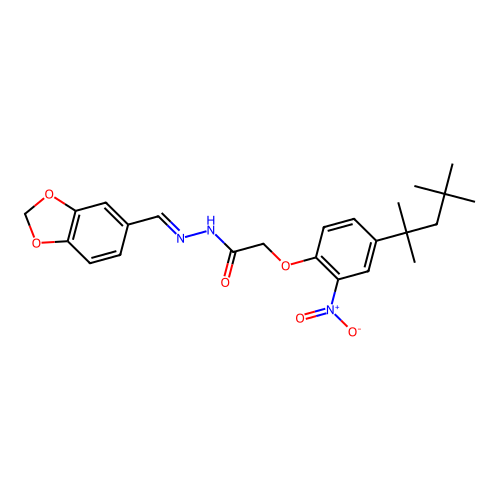 N-[(E)-1,3-benzodioxol-5-ylmethylideneamino]-2-[2-nitro-4-(2,4,4-trimethylpentan-2-yl)phenoxy]acetamide structure