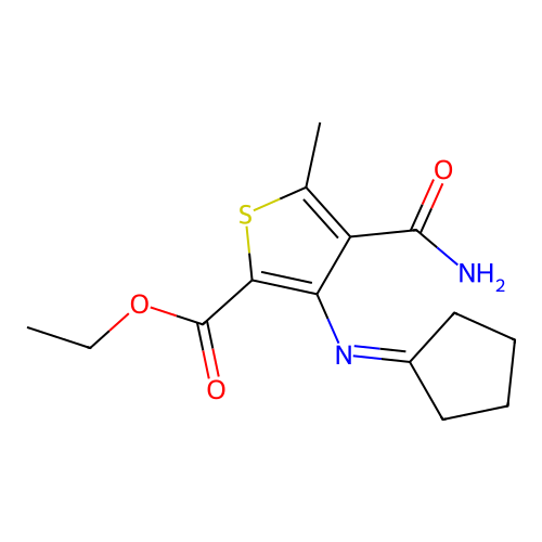 Ethyl 4-carbamoyl-3-(cyclopentylideneamino)-5-methylthiophene-2-carboxylate structure
