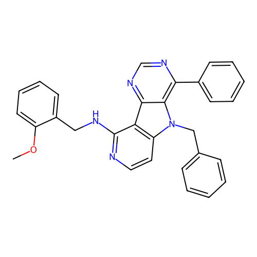 5-benzyl-N-(2-methoxybenzyl)-4-phenyl-5H-pyrido[3',4':4,5]pyrrolo[3,2-d]pyrimidin-9-amine structure
