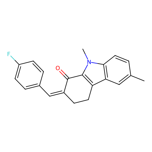 (2Z)-2-(4-fluorobenzylidene)-6,9-dimethyl-2,3,4,9-tetrahydro-1H-carbazol-1-one structure
