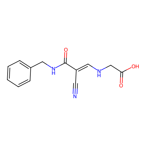 2-((3-(Benzylamino)-2-cyano-3-oxoprop-1-en-1-yl)amino)acetic acid structure
