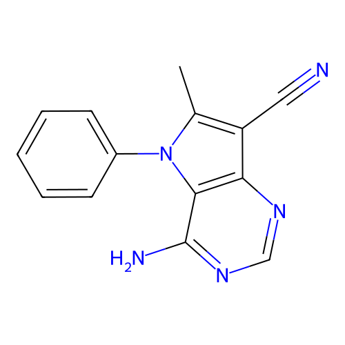 4-amino-6-methyl-5-phenyl-5H-pyrrolo[3,2-d]pyrimidine-7-carbonitrile structure