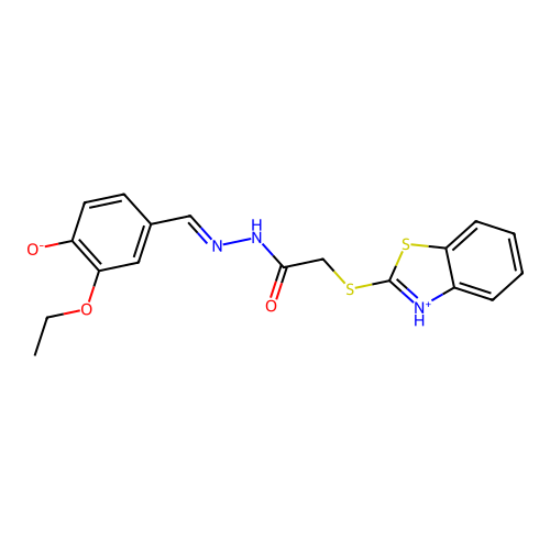 4-[(E)-{2-[(1,3-benzothiazol-3-ium-2-ylsulfanyl)acetyl]hydrazinylidene}methyl]-2-ethoxyphenolate structure
