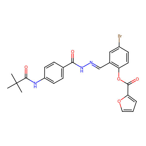 4-bromo-2-(2-{4-[(2,2-dimethylpropanoyl)amino]benzoyl}carbohydrazonoyl)phenyl 2-furoate structure