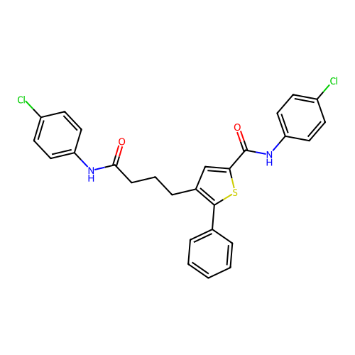 4-[4-(4-chloroanilino)-4-oxobutyl]-N-(4-chlorophenyl)-5-phenylthiophene-2-carboxamide structure