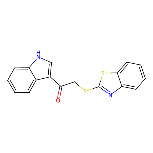 2-(1,3-benzothiazol-2-ylsulfanyl)-1-(1H-indol-3-yl)ethanone structure