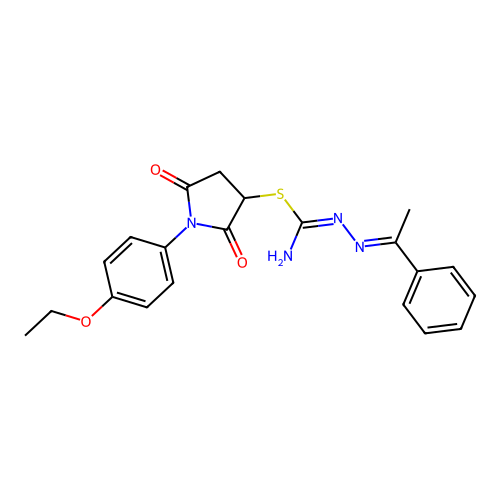 (E)-1-(4-ethoxyphenyl)-2,5-dioxopyrrolidin-3-yl 2-(1-phenylethylidene)hydrazinecarbimidothioate structure