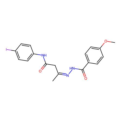 N-(4-iodophenyl)-3-[(4-methoxybenzoyl)hydrazono]butanamide structure