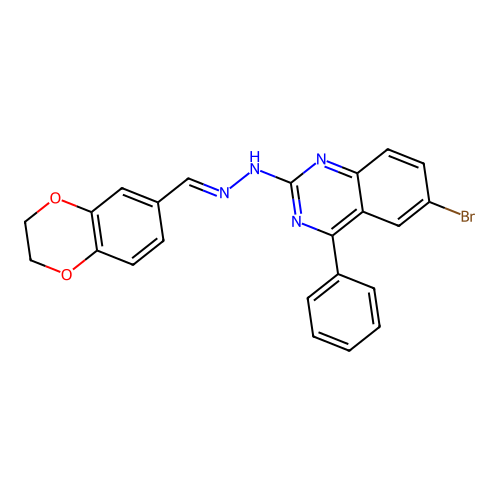 2,3-dihydro-1,4-benzodioxine-6-carbaldehyde (6-bromo-4-phenyl-2-quinazolinyl)hydrazone structure