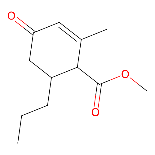 Methyl 2-methyl-4-oxo-6-propylcyclohex-2-ene-1-carboxylate structure