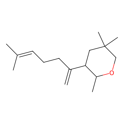 2,5,5-trimethyl-3-(6-methylhepta-1,5-dien-2-yl)tetrahydro-2H-pyran structure