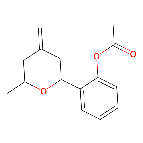 2-(6-methyl-4-methylenetetrahydro-2H-pyran-2-yl)phenyl acetate structure