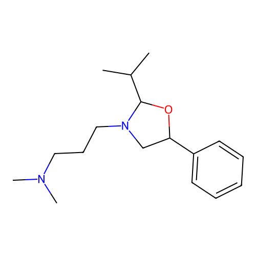 3-(2-isopropyl-5-phenyloxazolidin-3-yl)-N,N-dimethylpropan-1-amine structure