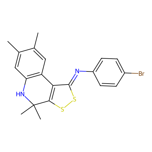 N-(4-bromophenyl)-4,4,7,8-tetramethyl-5H-dithiolo[3,4-c]quinolin-1-imine structure