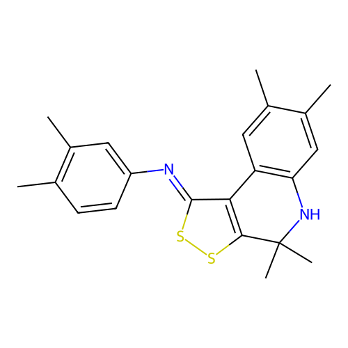 (Z)-3,4-dimethyl-N-(4,4,7,8-tetramethyl-4,5-dihydro-1H-[1,2]dithiolo[3,4-c]quinolin-1-ylidene)aniline structure