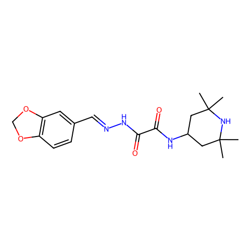 N'-(benzo[1,3]dioxol-5-ylmethylideneamino)-N-(2,2,6,6-tetramethyl-4-piperidyl)oxamide structure