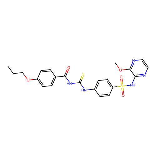 N-({4-[(3-methoxypyrazin-2-yl)sulfamoyl]phenyl}carbamothioyl)-4-propoxybenzamide structure