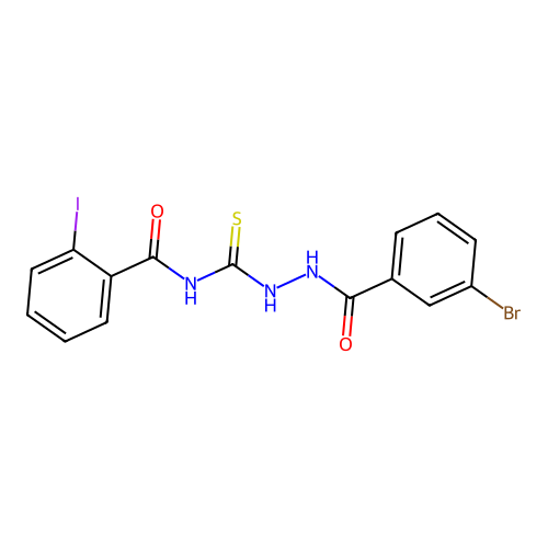 N-({2-[(3-bromophenyl)carbonyl]hydrazinyl}carbonothioyl)-2-iodobenzamide structure