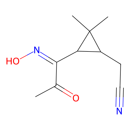 {3-[(1Z)-N-hydroxy-2-oxopropanimidoyl]-2,2-dimethylcyclopropyl}acetonitrile structure
