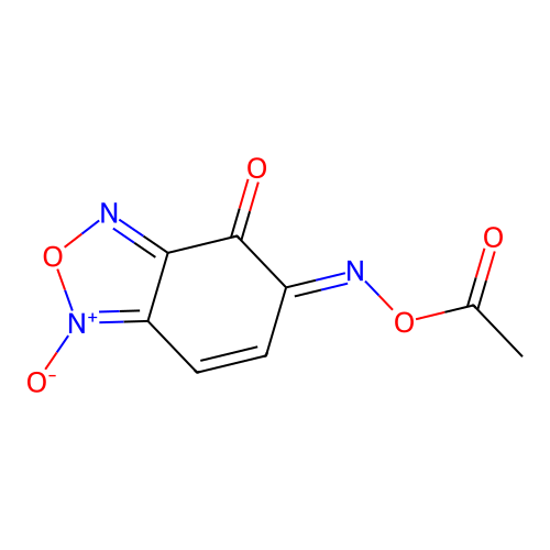 (E)-5-(acetoxyimino)-4-oxo-4,5-dihydrobenzo[c][1,2,5]oxadiazole 1-oxide structure